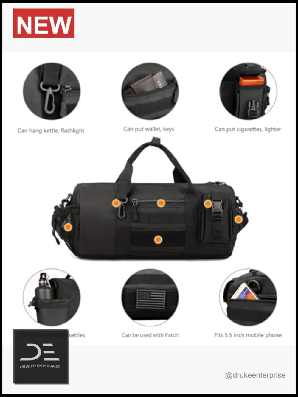 Small Tactical Duffle Bag with Molle System - Nylon Water Resistant Sports